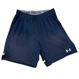 Under Armour Mens Maquina 3.0 Navy Blue White Basket Ball Athletic Shorts 6"